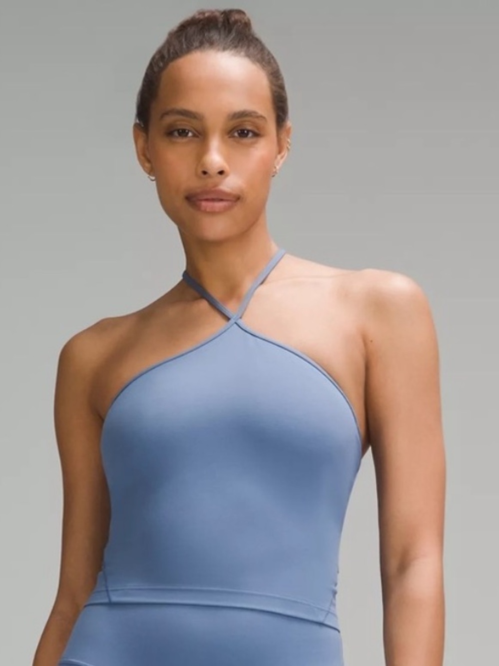Cross-Strap Halter Tank Top in Dusty Blue